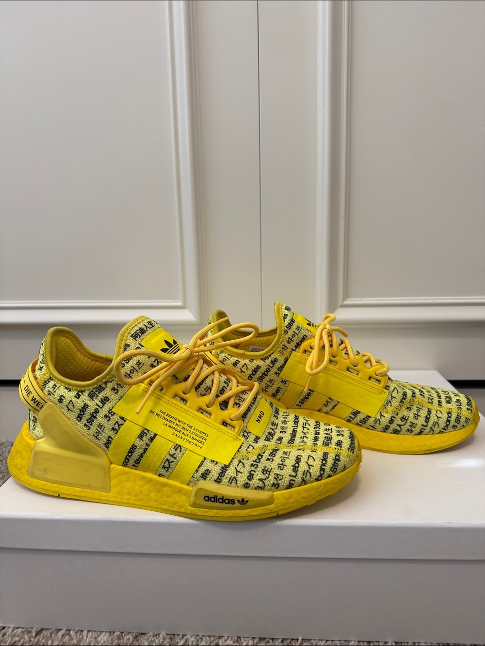 adidas Yellow Knit Athletic Sneakers with Script Detail